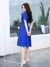 Elizy Women Black Plain Flair Georgette Short Dress - M, Royal Blue